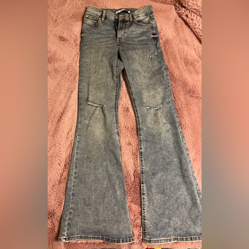 Light wash, flare jeans.